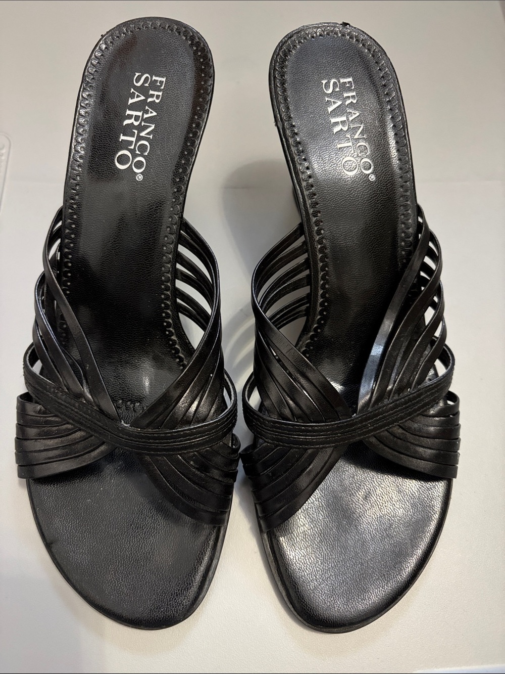 Franco Sarto Black Multi-Strap Slide wedge Mules